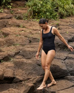 Black Flat Rib Mid Rise Bottom