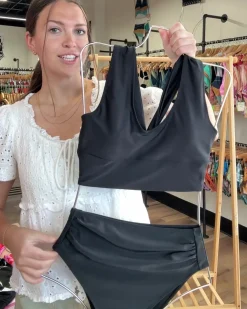 Black High Leg Ruched Bottom